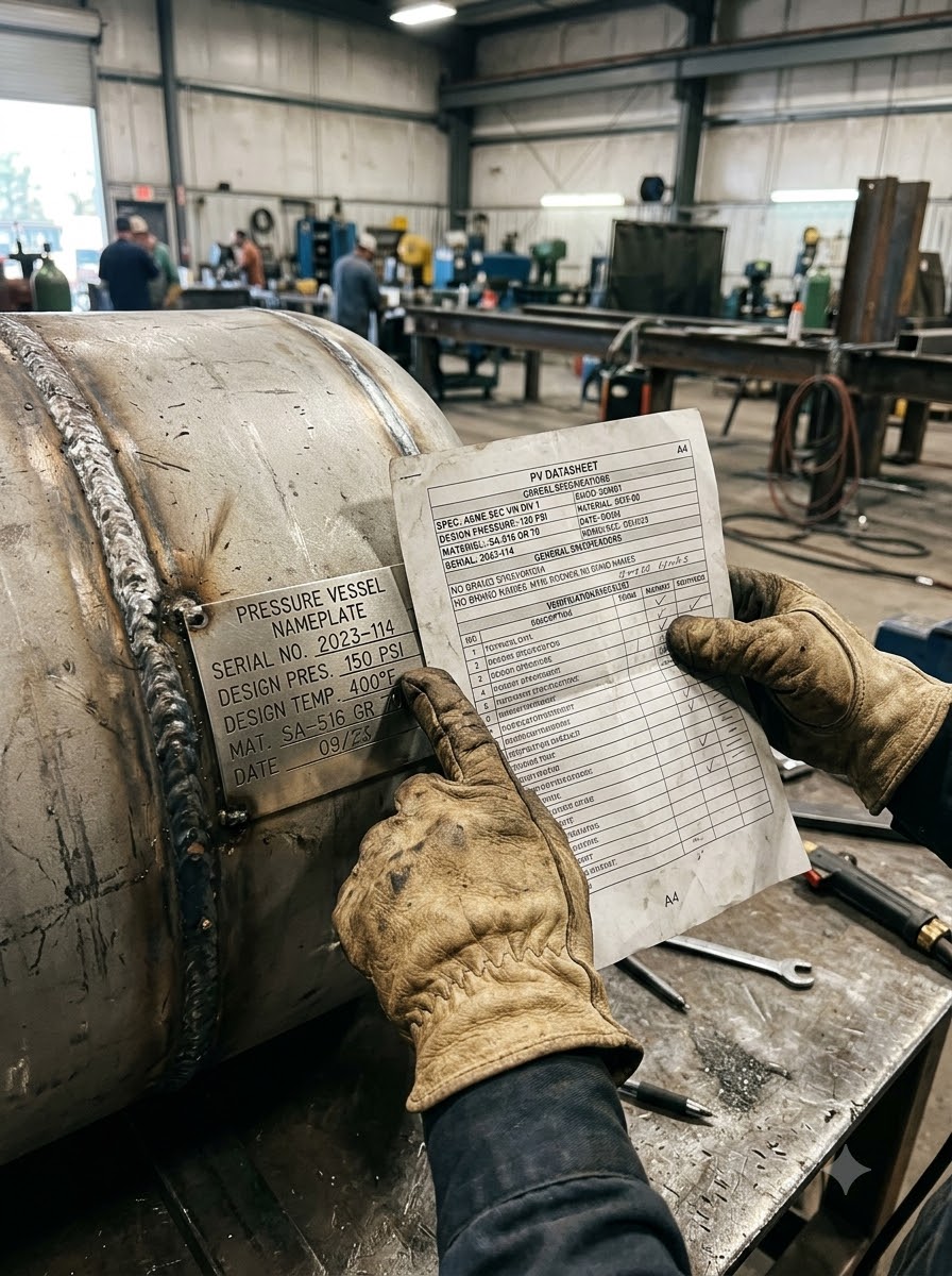 Pressure vessel or heat exchanger spec-check close-up