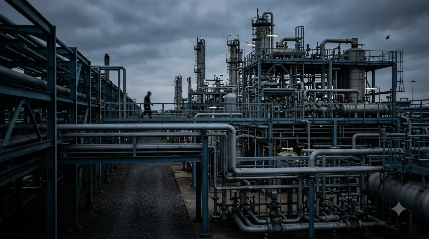 Pipe racks and columns at a process plant